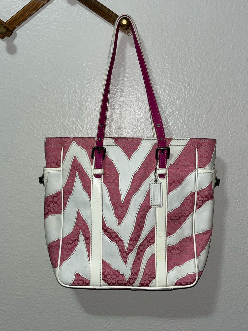 Coach Pink and White Zebra-Pattern Tote